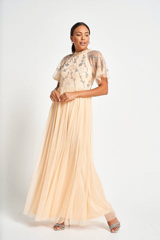 Frock & Frill Cynthia Peach Embellished Maxi Dress