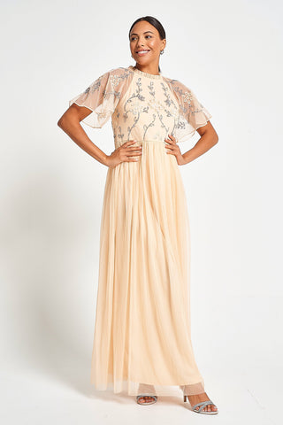 frock & frill Cynthia Peach Embellished Maxi Dress