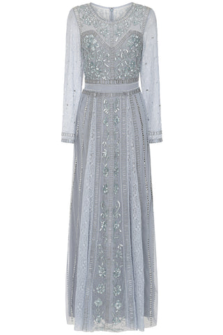 Frock & Frill Daphne Grey Embellished Maxi Dress