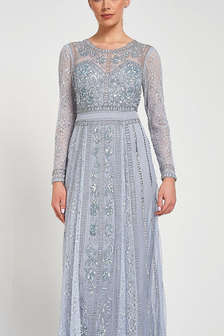 Frock & Frill Daphne Grey Embellished Maxi Dress