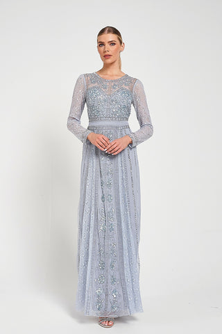 Frock & Frill Daphne Grey Embellished Maxi Dress