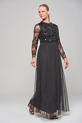 frock & frill Darlene Black Sequin Maxi Dress