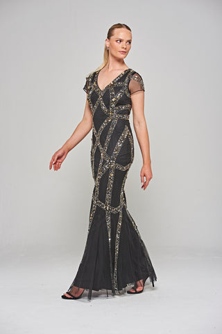 Frock & Frill Deanna Black Sequin Maxi Dress