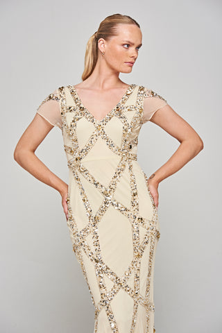 Frock & Frill Deanna Champagne Sequin Maxi Dress