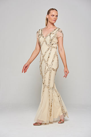Frock & Frill Deanna Champagne Sequin Maxi Dress