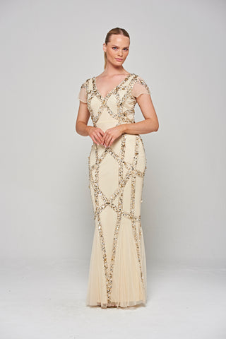 frock & frill Deanna Champagne Sequin Maxi Dress
