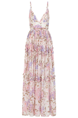 Frock & Frill Deia Off White Floral Print Maxi Dress
