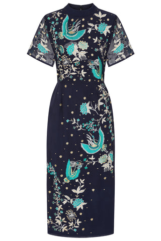 Frock & Frill Delphine Navy Embroidered Midi Dress