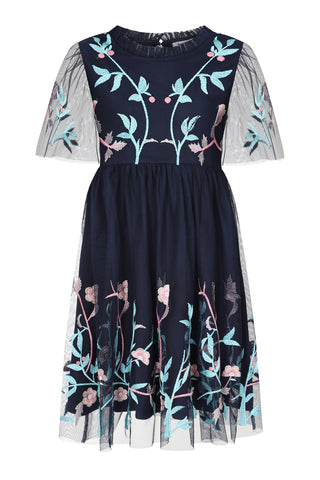Frock & Frill Eden Navy Floral Embroidered Dress