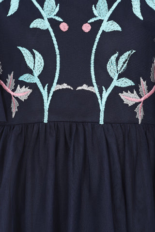 Frock & Frill Eden Navy Floral Embroidered Dress