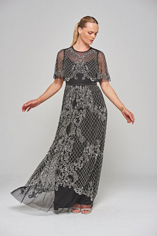 Frock & Frill Edith Black Embellished Maxi Dress