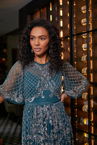 Frock & Frill Edith Deep Teal Embellished Maxi Dress