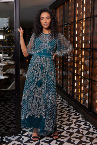 frock & frill Edith Deep Teal Embellished Maxi Dress