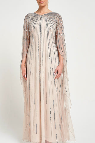 Frock & Frill Edna Sequin Cape Sleeve Maxi Dress