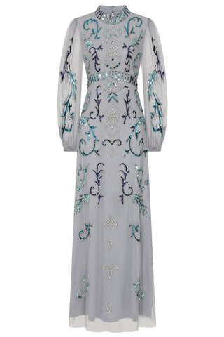 Frock & Frill Eiden Grey Embellished Maxi Dress