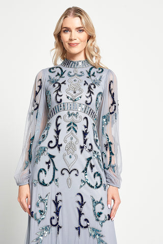 Frock & Frill Eiden Grey Embellished Maxi Dress