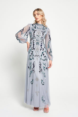 frock & frill Eiden Grey Embellished Maxi Dress