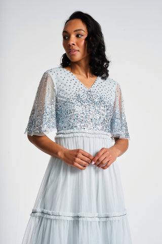 Frock & Frill Eliza Ether Blue Sequin Midi Dress