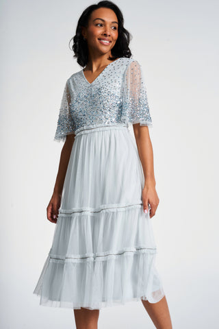 Frock & Frill Eliza Ether Blue Sequin Midi Dress