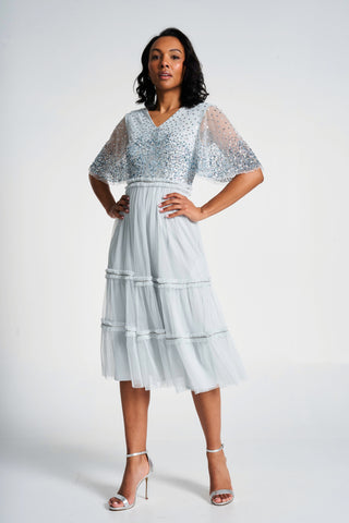 frock & frill Eliza Ether Blue Sequin Midi Dress