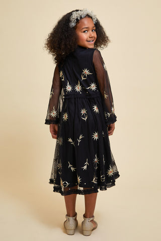 Frock & Frill Ember Black Floral Embroidered Dress