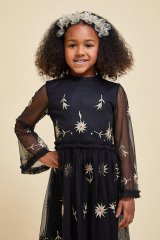 Frock & Frill Ember Black Floral Embroidered Dress