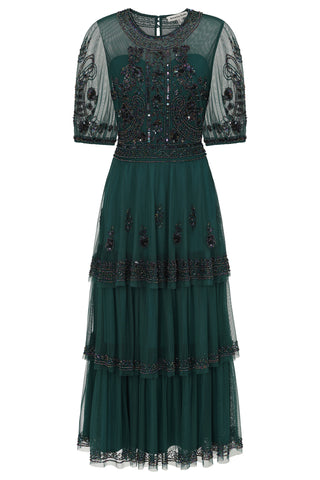 Frock & Frill Esmerelda Green Embellished Midi Dress