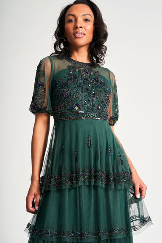 Frock & Frill Esmerelda Green Embellished Midi Dress