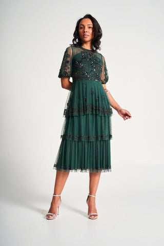 Frock & Frill Esmerelda Green Embellished Midi Dress