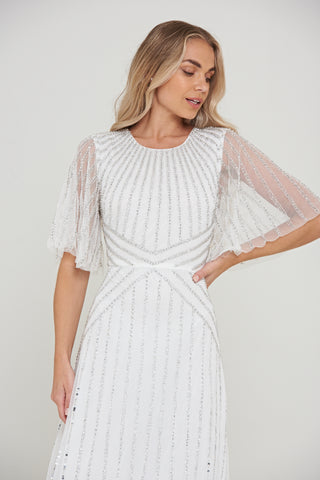Frock & Frill Evelyn White Embellished Maxi Dress