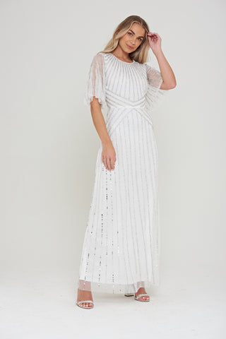 Frock & Frill Evelyn White Embellished Maxi Dress