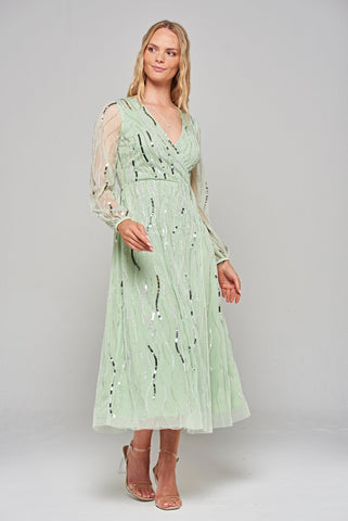 frock & frill Geneva Green Sequin Midi Dress
