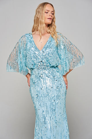 Frock & Frill Georgia Blue Embellished Maxi Dress