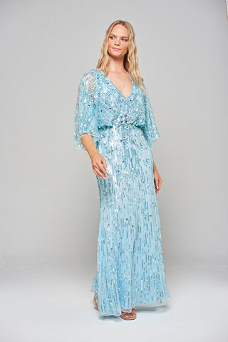 Frock & Frill Georgia Blue Embellished Maxi Dress