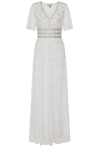 Frock & Frill Gloria White Embellished Maxi Dress