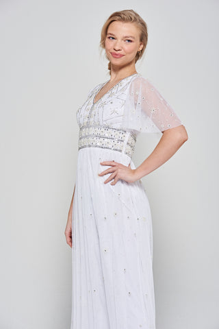Frock & Frill Gloria White Embellished Maxi Dress