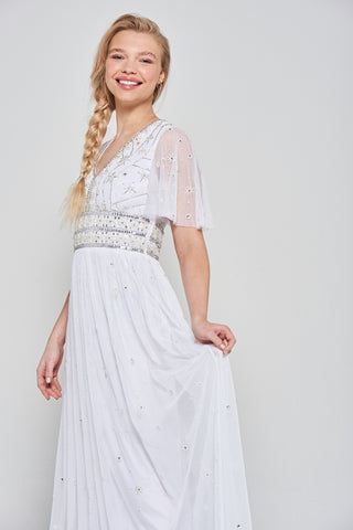 Frock & Frill Gloria White Embellished Maxi Dress