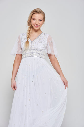 frock & frill Gloria White Embellished Maxi Dress