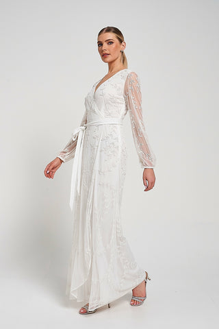 frock & frill Grace White Embellished Maxi Dress