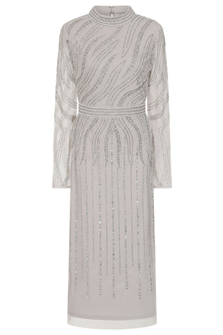 Frock & Frill Hermia Grey Embellished Midi Dress
