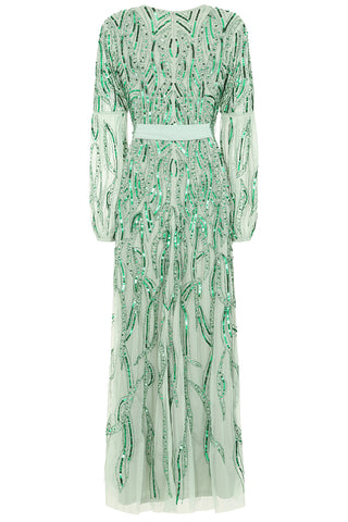 Frock & Frill Isabella Green Embellished Maxi Dress