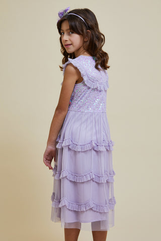 Frock & Frill Isla Lilac Sequin Ruffled Dress
