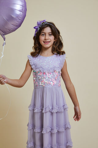 Frock & Frill Isla Lilac Sequin Ruffled Dress
