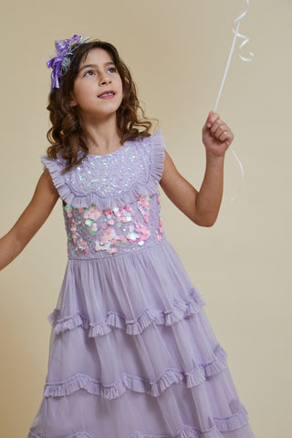 Frock & Frill Isla Lilac Sequin Ruffled Dress
