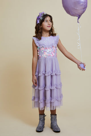 frock & frill Isla Lilac Sequin Ruffled Dress
