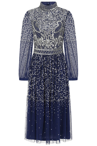 Frock & Frill Jeanne Navy Embellished Midi Dress