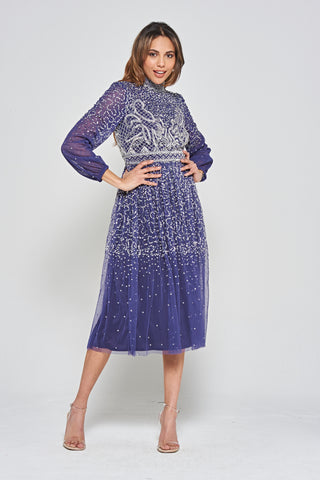 frock & frill Jeanne Navy Embellished Midi Dress