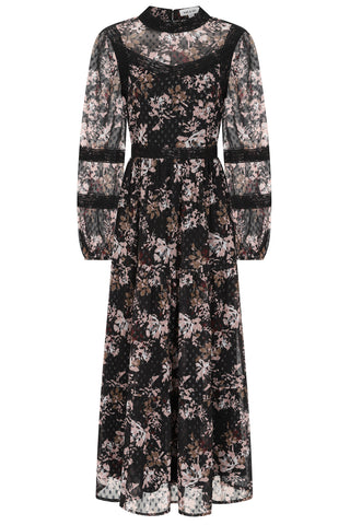 Frock & Frill Jora Black Floral Print Maxi Dress