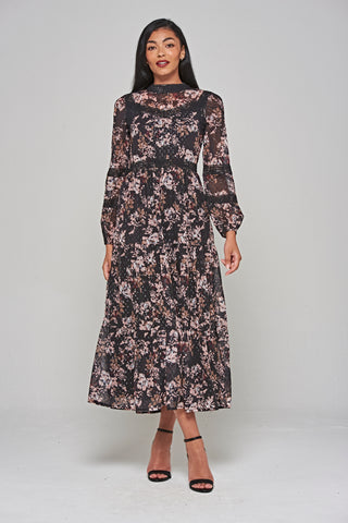 Frock & Frill Jora Black Floral Print Maxi Dress