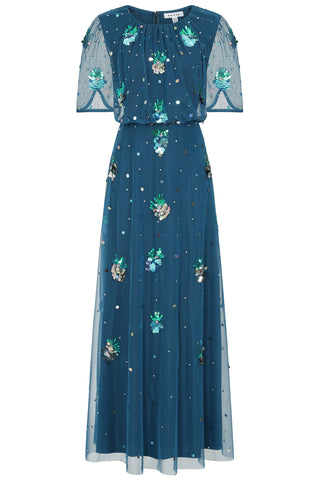 Frock & Frill Juniper Teal Embellished Maxi Dress